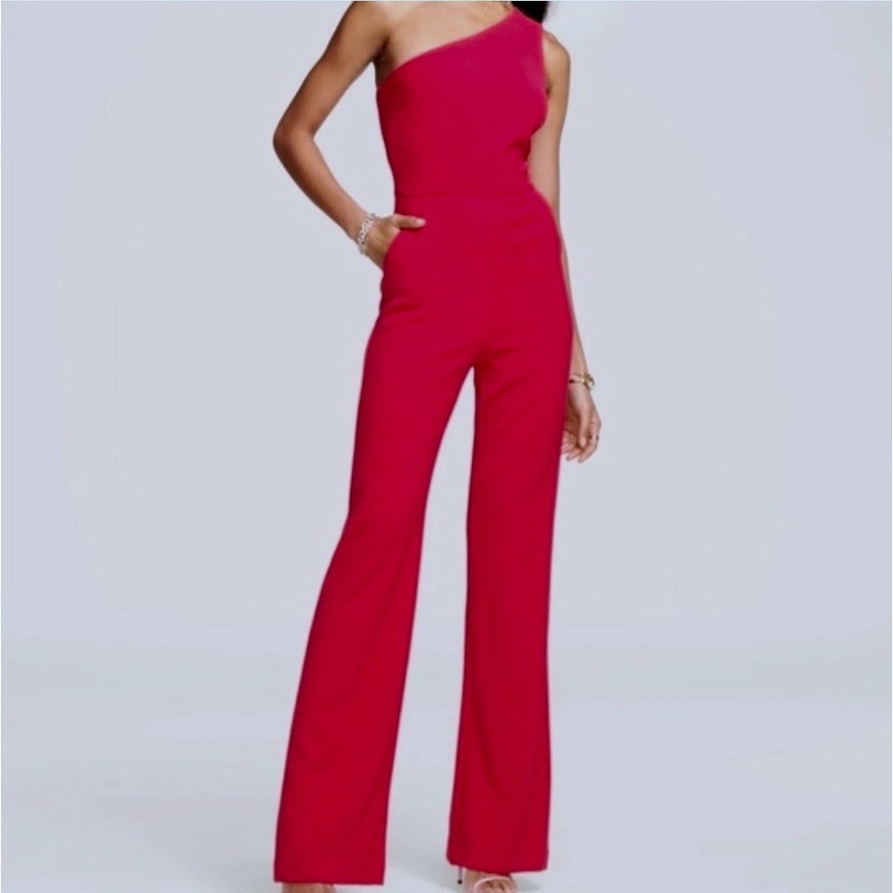 Ramy Brook Gabriela Womens Pink One Shoulder Jumpsuit Size 2 Side Zip Pocket